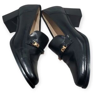 Enzo Angiolini Italian Black Leather Heeled Loafers – Sleek & Narrow Fit, Size 5